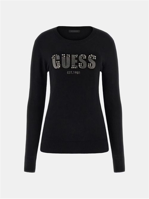 Maglione logo frontale strass GUESS | W5BR40Z2NQ2/JBLK